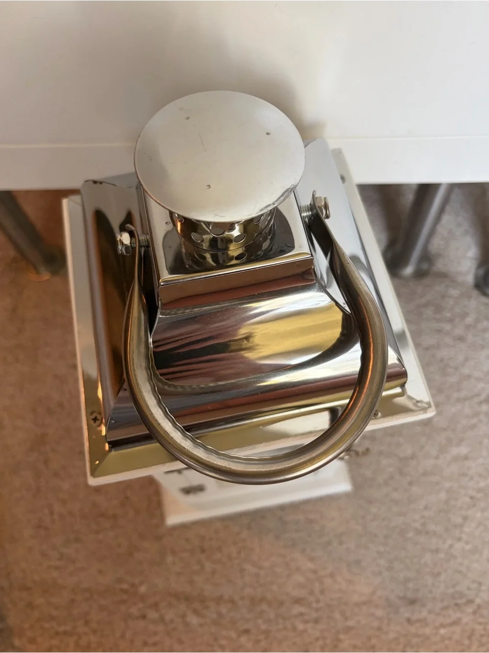 White Wood & Silver Metal Lantern with Flickering Candle